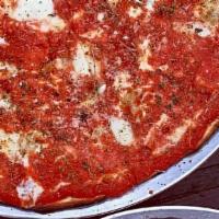 Upside Down Cheese Pie · slices of mozzarella, pecorino, tomato sauce, wild Sicilian oregano, breadcrumbs