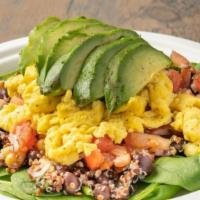 Southwest Fiesta Taco Bowl · Vegan Eggs, Two Bean Red Quinoa Salad, House Made Pico De Gallo, Avocado. Choice of Tortilla...