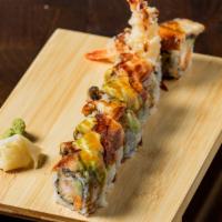 Outstanding Roll* · Shrimp Tempura, Spicy Yellowtail, Asparagus Topped W/ Eel & Avocado.