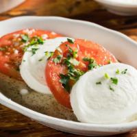 Tomato & Mozzarella · Tomato & Mozzarella Topped with Olive Oil, Garlic, Oregano & Salt/ Pepper