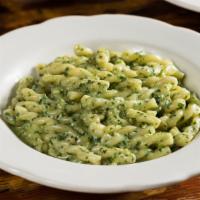 Gemelli With Pesto  · Gemelli Pasta with our Pesto Sauce & Pine Nuts