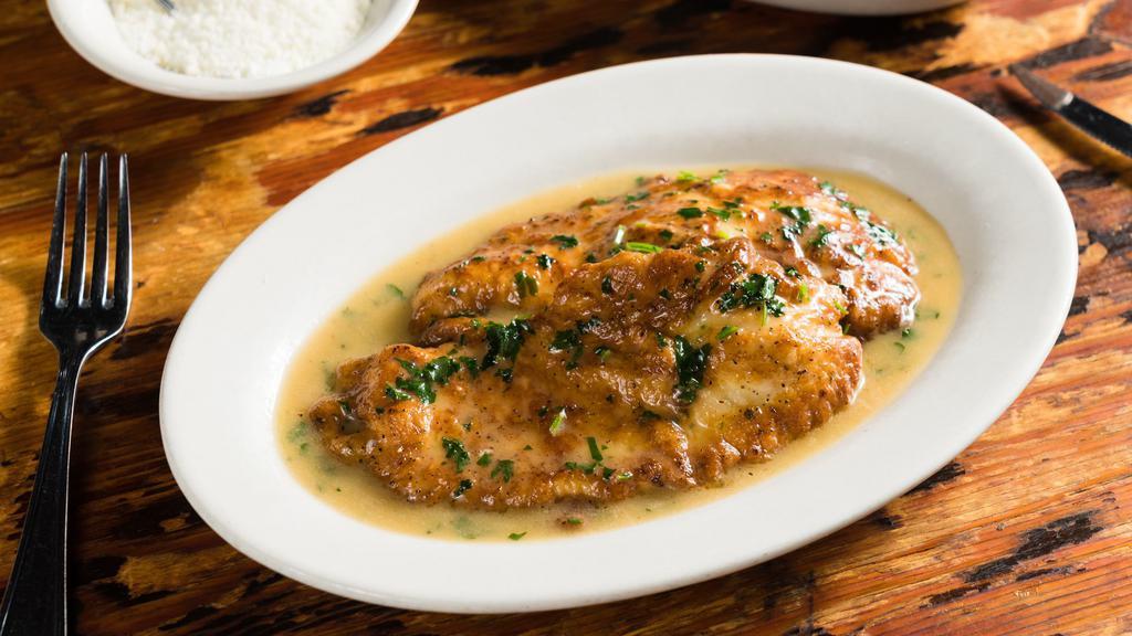 Chicken (2 Pieces) · Pan seared Chicken Breasts with choice of: Piccata, Francese or Marsala.
