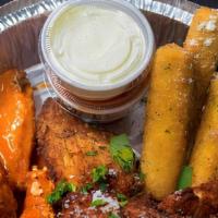 Sample Platter · Buffalo wings, chicken fingers, and mozzarella sticks (3 of each).