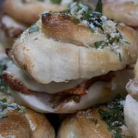 Grilled Chicken Stuffed Garlic Knots · Roasted Peppers, Fresh Mozzarella, with Basil Aioli