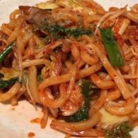 Kimchi Yaki Udon · Pan fried kimchi , udon with pork and vegetables spicy.