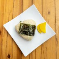Mentai Onigiri · Rice ball with spicy cod roe.