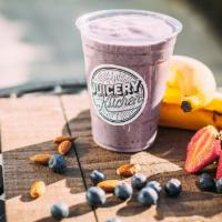 Red & Blue Smoothie · Top seller. 16 ounce. House made almond milk, strawberry, blueberry, banana and raw protein.
