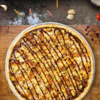 Bbq Chicken Pizza · BBQ sauce, mozzarella cheese, red onion, BBQ chicken and cheese baked in an oven