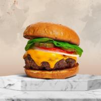 Cheese Burger · American beef patty topped with melted cheese, buttered lettuce, tomato, onion, and pickles....