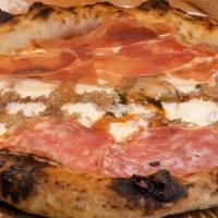 Macellaio (The Butcher) · Tomato sauce, fresh mozzarella, sausage, porchetta, Crespone salami, prosciutto di Parma, ba...