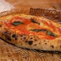 Calzone · Tomato sauce, fresh mozzarella, fresh ricotta, salami, grana, basil, EVOO