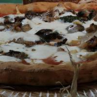 Gf Capricciosa · Tomato sauce, artichokes, mushrooms, Italian cooked ham, fresh mozzarella, pecorino romano, ...