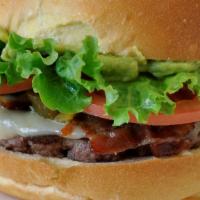 Santa Fe · Beef patty, crispy bacon, lettuce, tomatoes, jalapeño peppers, pepper jack cheese and guacam...