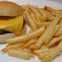 Cheeseburger & Fries · All natural beef burger patty with fries.