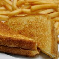 Grilled Cheese & Fries · Grilled cheese bread with fries.