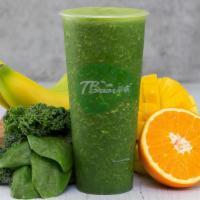 Mr. Green Smoothie · Kale, Spinach, Mango, Orange, Banana.