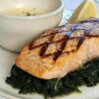 Salmon · Served with spinach. Grilled or Broiled.