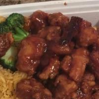 Sweet And Sour Chicken · Served with your choice of rice.