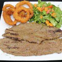 Carne Asada · Grilled steak. Rice and 2 sides