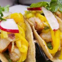 Shrimp Tacos · Mango Salsa & Guacamole
