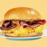  Bs09A. Pastrami & Egg Breakfast Sandwich · 2 eggs and pastrami served on your choice of bread. Cheese, veggies & additional meats optio...