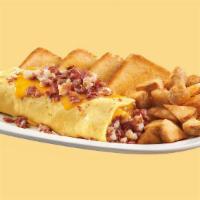  Bp04A. Bacon & Cheese Omelette  · Beef bacon and cheese. Served with toast. Home fries & toast included.