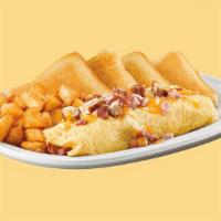  Bp03A. California Omelette  · Mushroom, bell peppers, tomato's, and cheddar cheese. Served with toast. Home fries & toast ...
