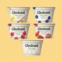 Chobani Yogurt · Your choice of Plain, Vanilla, Strawberry, Blueberry and Raspberry.