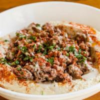 Sirloin Hummus Bowl · Ground beef and lamb, onion and tahini.