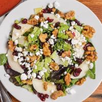 Tuscan Salad (Small) · Sliced apples, dried cranberries, candied walnuts, goat cheese, raspberry vinaigrette.
