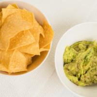 Guacamole · Homemade guacamole served with homemade corn tortilla chips.