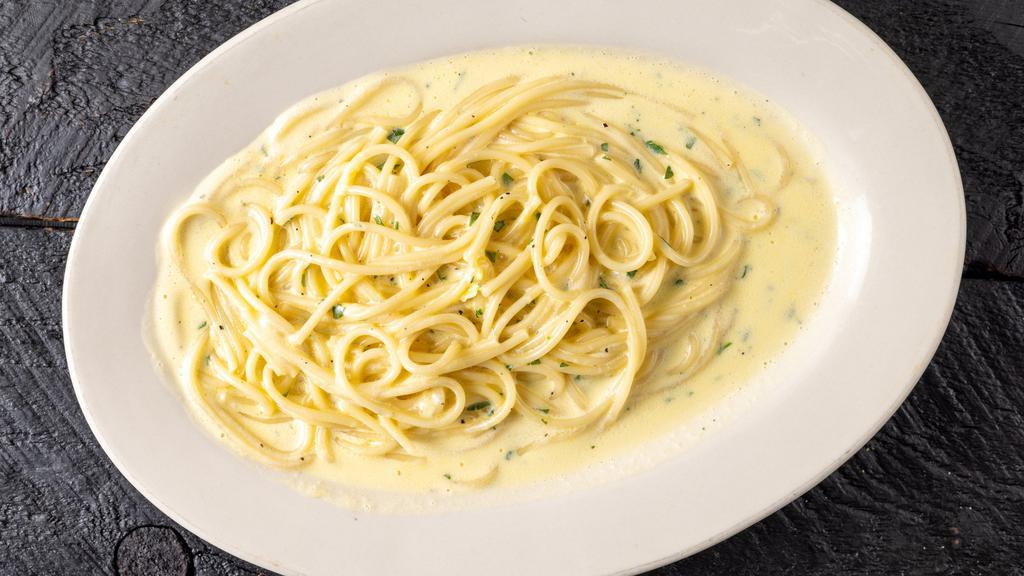 Linguine With Alfredo Sauce · Pasta cooked al dente and tossed in our creamy homemade Alfredo sauce.