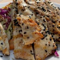  Asian Chicken Salad  (Gf) · grilled chicken, sliced red and green cabbage, yellow bell pepper. julienne radish, cilantro...