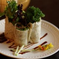 Duck Roll · Crispy Duck wrapped with Mixed Green, Cucumber, Carrot, Scallion, and Apple served with Hois...
