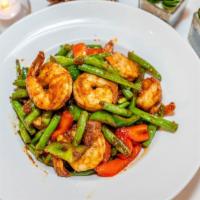 Sautéed Green Beans · Spicy. String beans, chili paste, bell peppers, and lime leave in chili sauce.