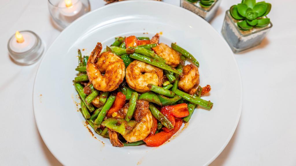 Sautéed Green Beans · Spicy. String beans, chili paste, bell peppers, and lime leave in chili sauce.