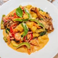 Pineapple Duck Curry · Spicy. Amazing Thai curry with pineapple, carrots, zucchini, tomatoes, broccoli, and lime le...