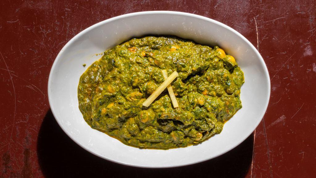 Chana Saag · Puree of spinach cooked with chickpeas.