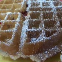 Strawberry Shortcake · Strawberry Belgian waffle, topped with fresh strawberries and whipped cream.