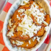Sweet Plantains · Toped with Queso Fresco.