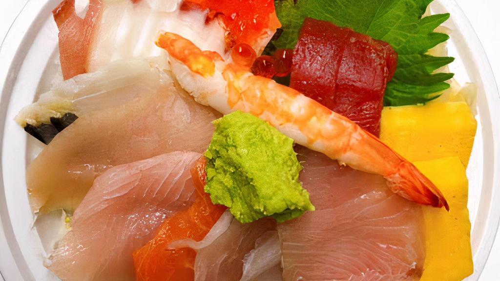 Chirashi · Assorted sashimi over a bed of sushi rice.