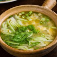 Egg Drop Soup · Chinese greens and sesame oil