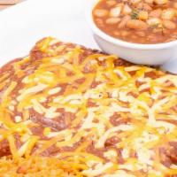 Cheese & Onion Enchiladas · Choose between two or three cheese enchiladas with homemade salsa carne. Served with Mexican...