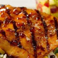 Honey Chipotle Salmon · Mesquite grilled salmon filet topped with honey chipotle glaze served with Cilantro rice, ho...
