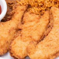 Crispy Chicken Tenders · 3 Juicy fried chicken tenders with your choice of ranch or ketchup for dipping.  Served with...