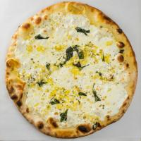 White Pizza Lunch · Fresh Mozzarella cheese, grated Pecorino Romano cheese, fresh garlic, and basil. Only availa...