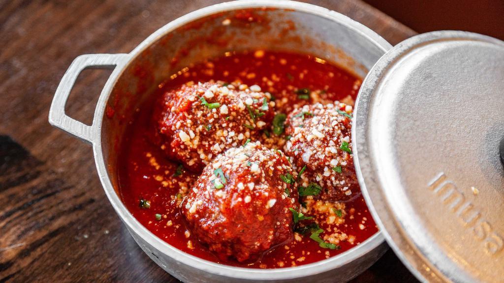 Sunday Pot Of Meatballs · Meatballs made from beef, veal and pork, served in our classic red sauce.