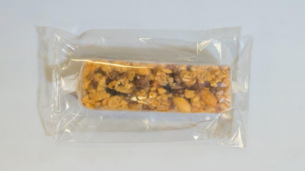 Energy Bar · Simply delicious. Marshmallows, peanuts, rice krispies, raisins, and oats.