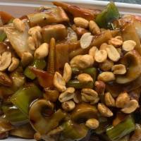 Kung Po Chicken With Peanuts宫宝鸡(大) · Served large size with a small white rice on the side!.