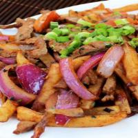 # 1  Lomo Saltado · Stir-fried steak with onions, tomatoes, and french fries.